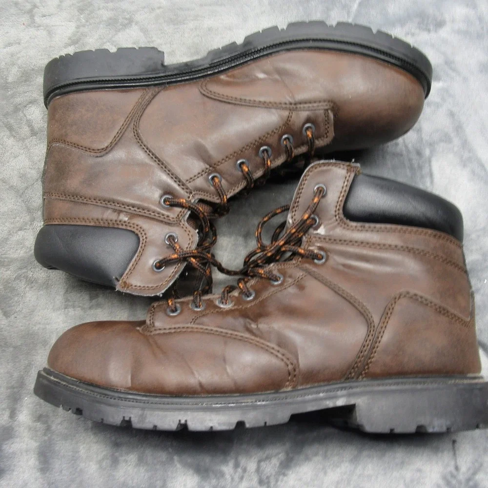 Brahma Work Boots Men 12 Brown Leather Steel Toe Oil Slip Resistant Lace Logger
